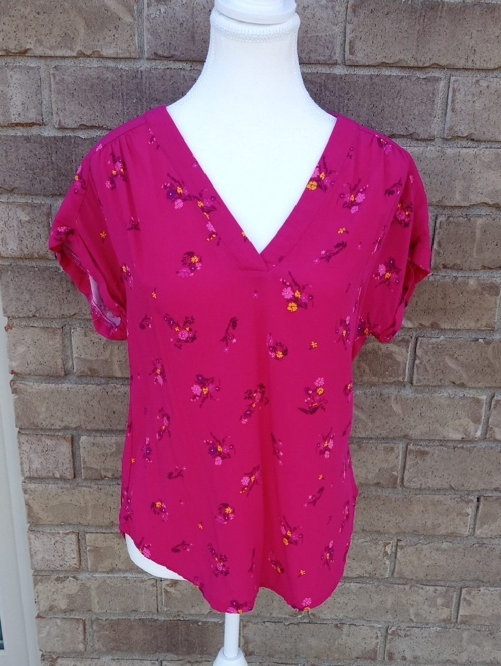 GAP Fuchsia Floral V-Neck Blouse